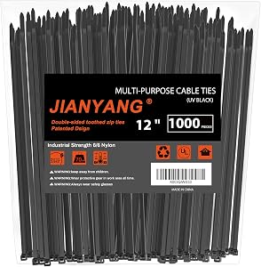 12 Inch Zip Ties Double Sided Toothed (Bulk 1000 Pack),70 LBS Tensile Strength Heavy Duty Cable Wire Ties with Self-Locking Adjustable More Durable Nylon Tie Wraps for Indoor Outdoor