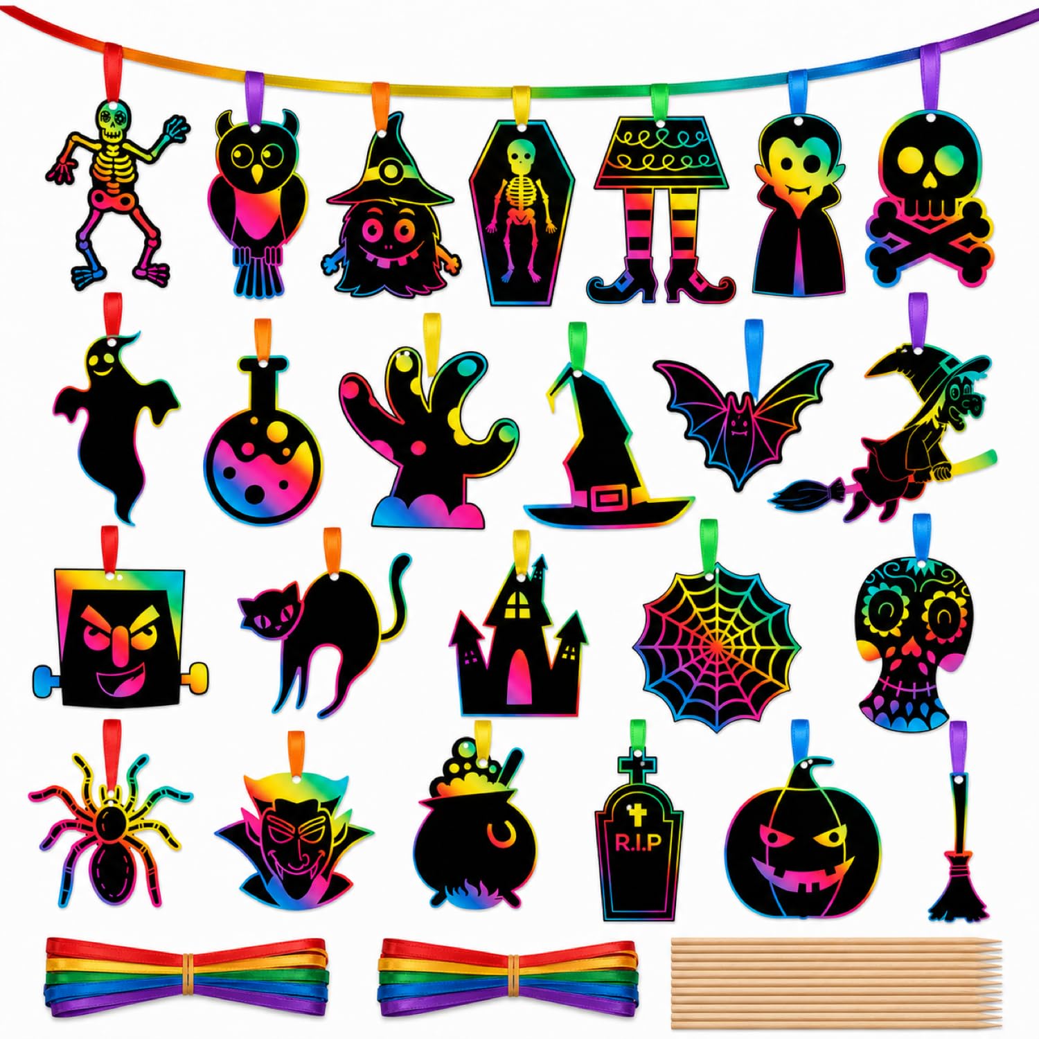 Halloween Scratch Art Crafts - 48 Ornaments -1