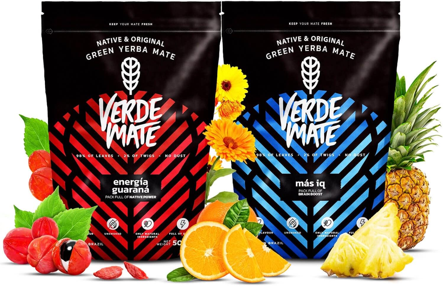 Verde Mate Green Energia Guarana and Mas IQ 2x500g - Two-pack of Yerba Mate Tea, Brazilian