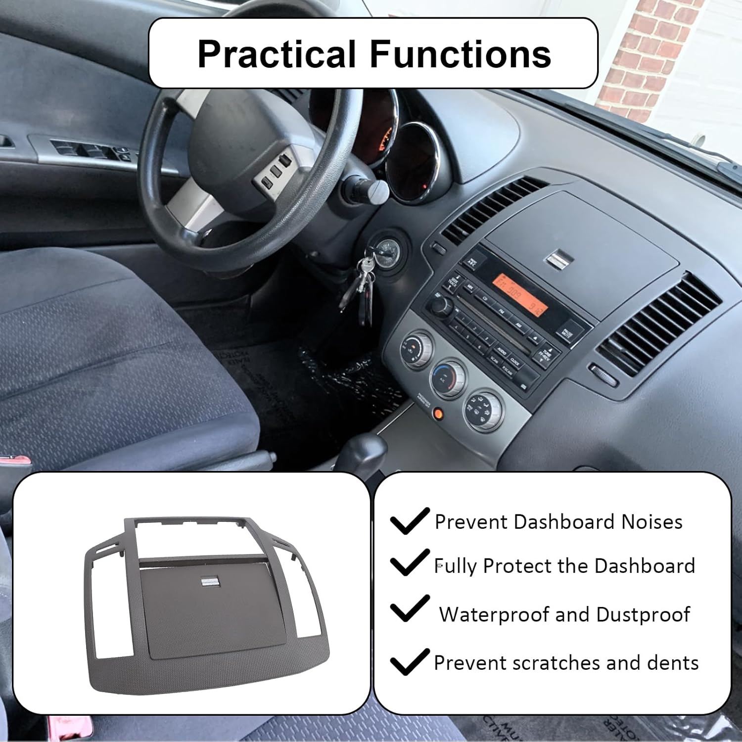 Center Dashboard Decorative Radio Bezel Trim, Car Conditioner Vent Frame, ABS Dash Panel Cover Replacement for Altima 2004-2006 Third Generation Facelift