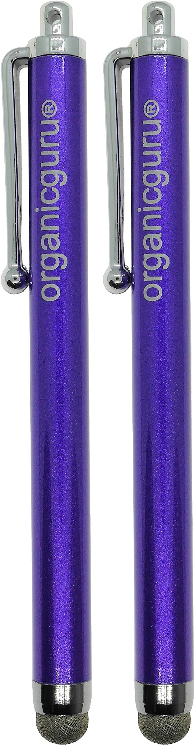 Organicguru TWIN Pack Micro-Fibre Tip Stylus Pens - Aluminium Metal Universal Stylus Pen for iPhone, Smart Phones and All Other Capacitive Screens Devices (Purple)