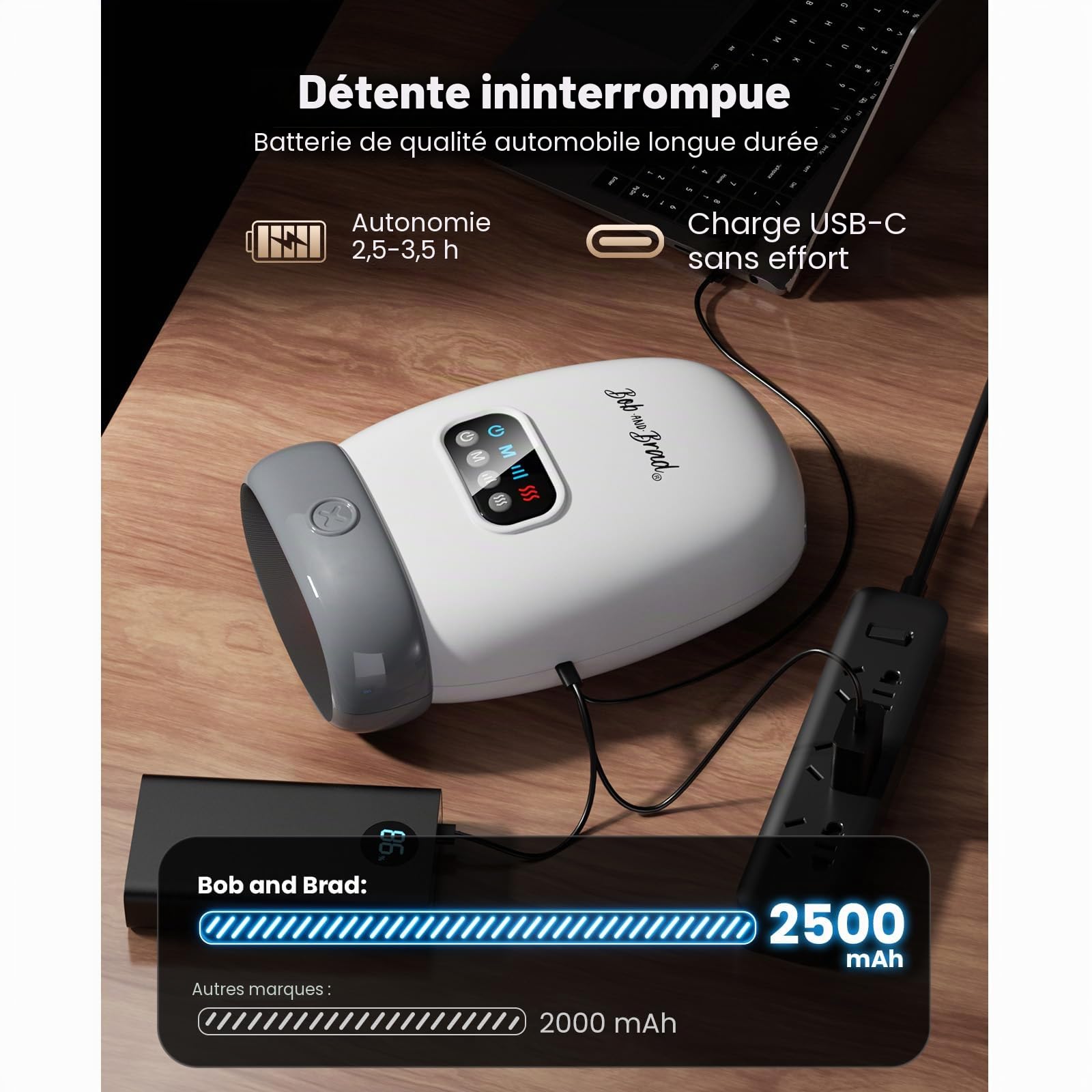BOB AND BRAD H60 Masseur de Mains Chauffant, Appareil de Massage Électrique sans Fil à Compression, Aide à Soulager Arthrite et Canal Carpien, 3 Modes, Idée Cadeau