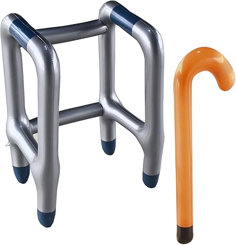 Juego de 2 piezas de andador inflable y bastón accesorios de disfraz de anciano para el día 100 de escuela accesorios de disfraz para niños