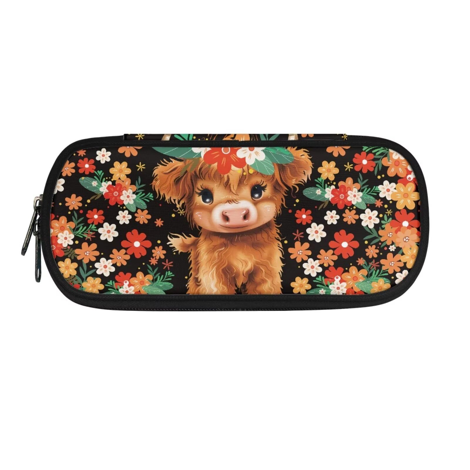 HUIACONG Highland Cow Pencil Case Large Capacity Pencil Pouch for Girls Flower Pencils Case Aesthetic Pencilcase Pensil Case โ image 1