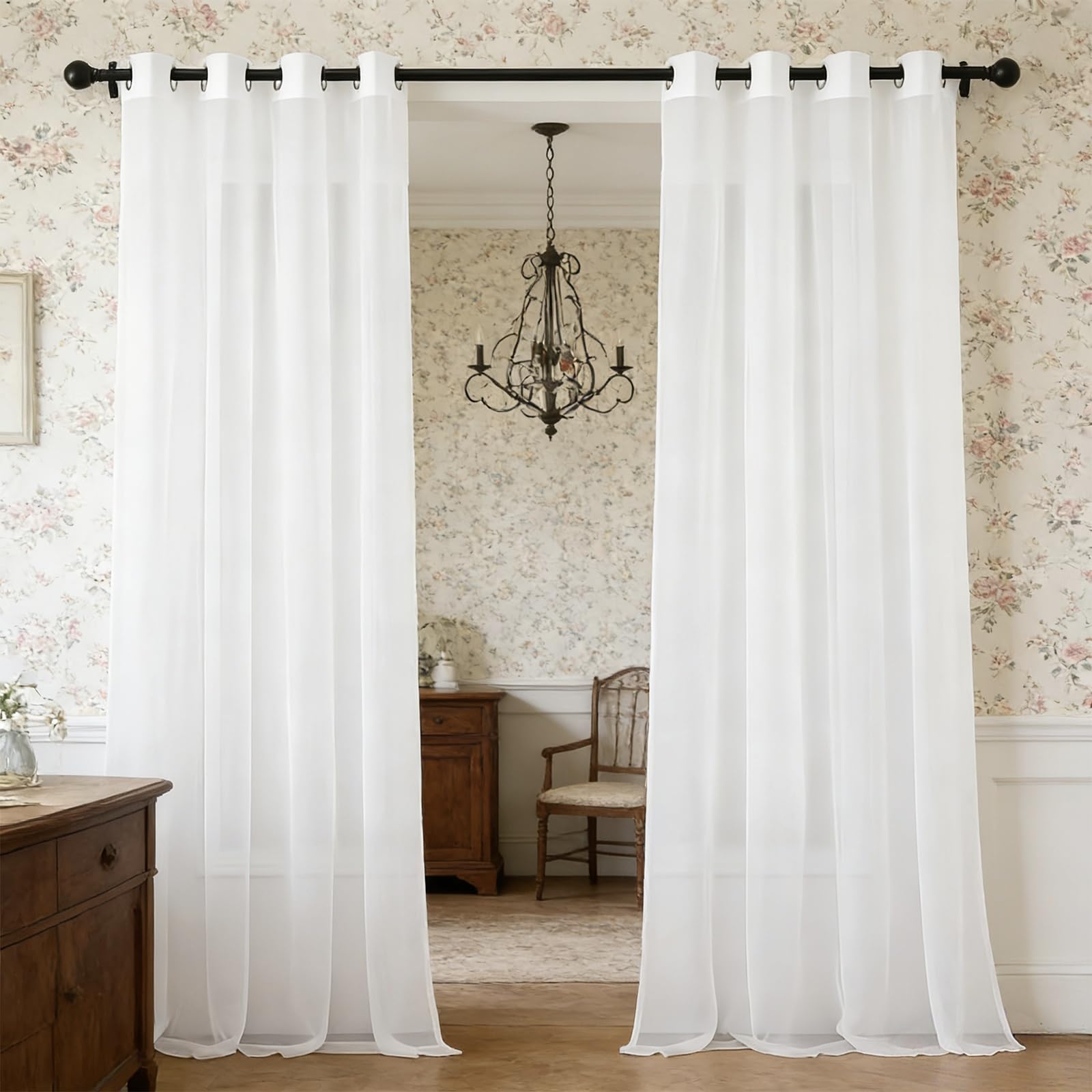 Rideaux voilages 150x90 cm blanc au toucher doux et tissu fluide haut de gamme