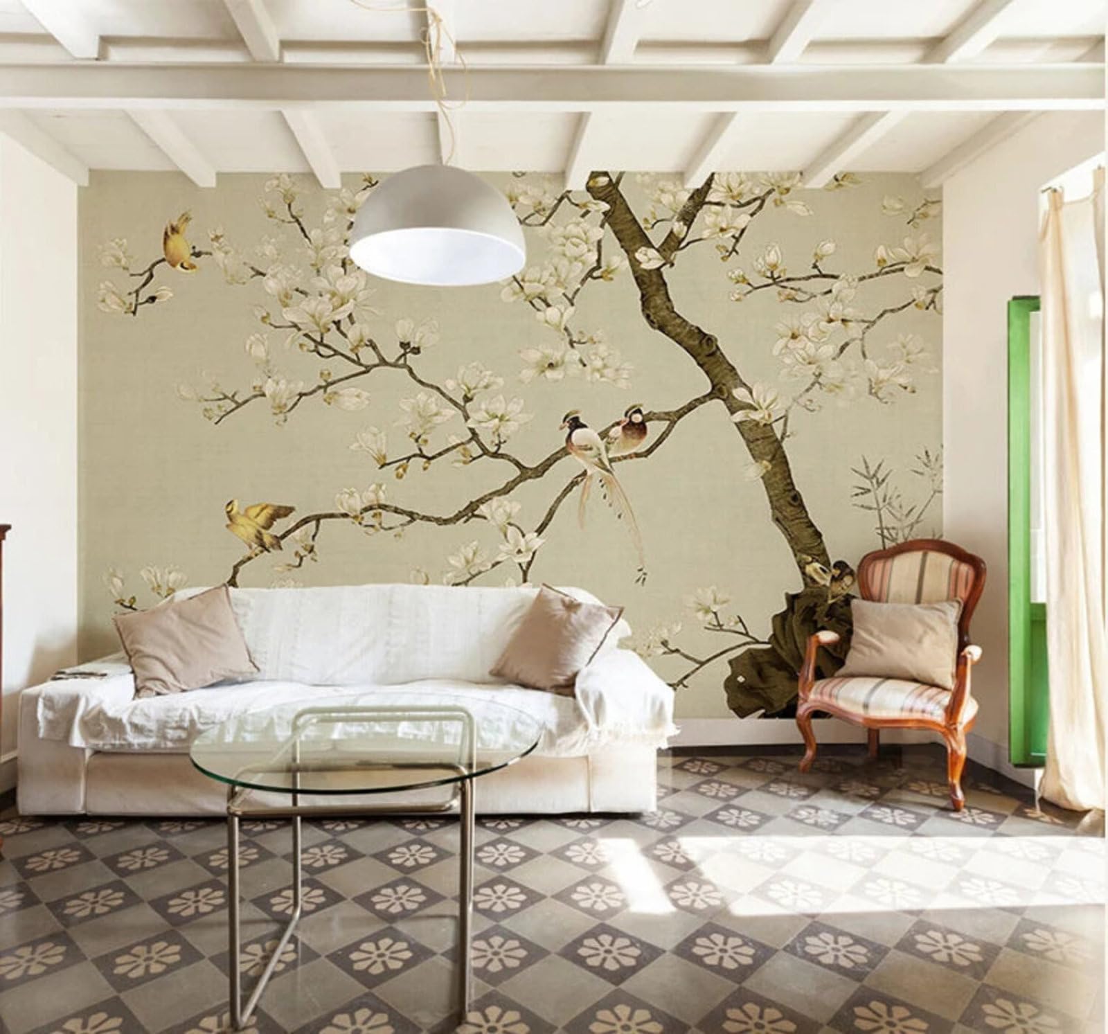 Tzxztt Vintage Elegant Hand Drawn Beautiful Magnolia Modern 3D Wallpaper Premium Textured Silk Neutral Tones Material Ideal for Living Room Bedroom-300cm×210cm