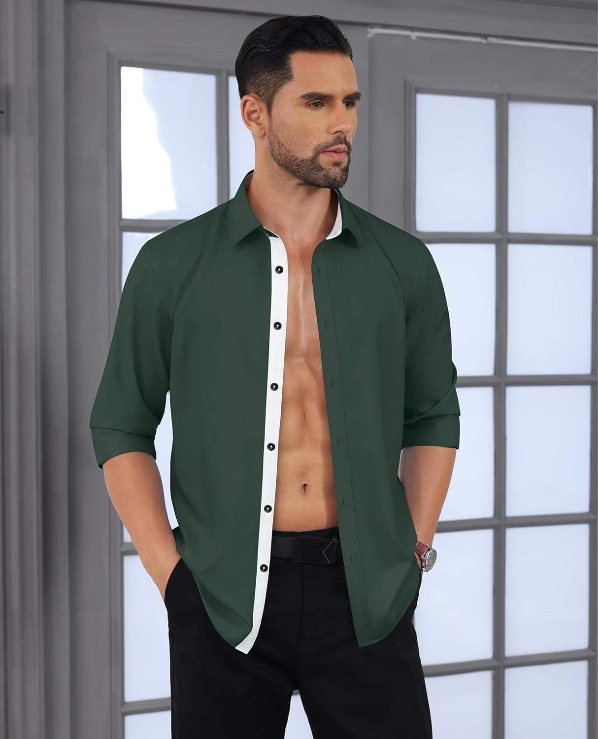 Lion Nardo Mens Dress Shirts Long Sleeve Wrinkle Free Untucked Button Down Business Casual Shirts for Men Stretch - Image 7