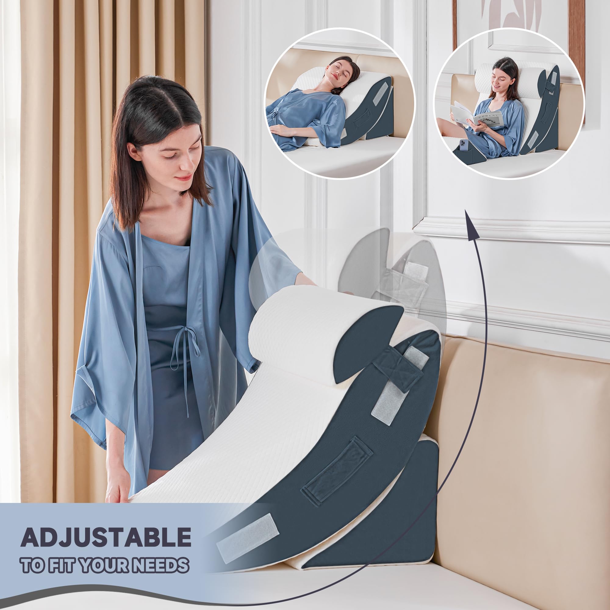 Lot de 4 oreillers orthopédiques en mousse pour le sommeil, la poste chirurgicale, soulagement de la douleur du corps, du dos et des jambes, coussin de soutien triangulaire réglable avec reflux acide