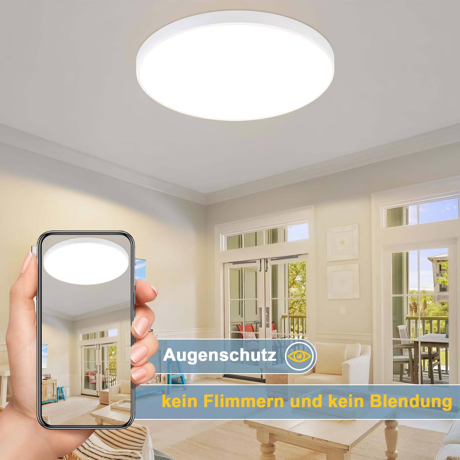 Deckenlampe LED Deckenleuchte Badezimmer - 2ER 36W Dimmbar mit | Fernbedienung Schlafzimmerlampe 37CM Rund Flurlampe Decke IP44 Badlampe 3000K-6500K Wohnzimmerlampe für Flur Küche Bad
