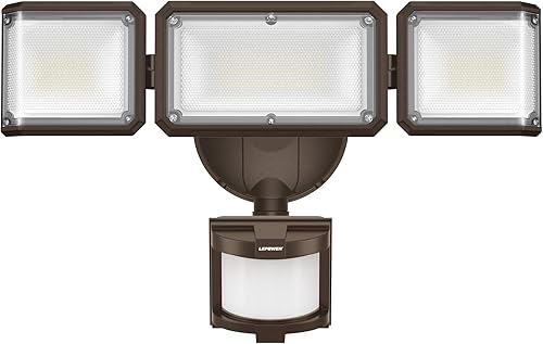 LEPOWER Luces de inundación de 42 W con sensor de movimiento, luces LED de seguridad de 4200 lúmenes, luz de sensor de movimiento del atardecer al