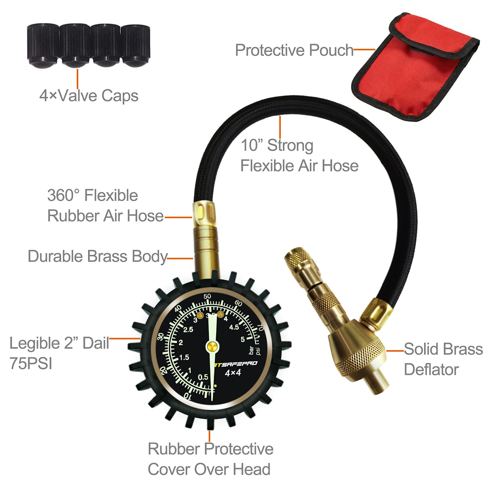 ATsafepro Tyre Deflator Pressure Gauge, 2 in 1 Professional Car Tyre
