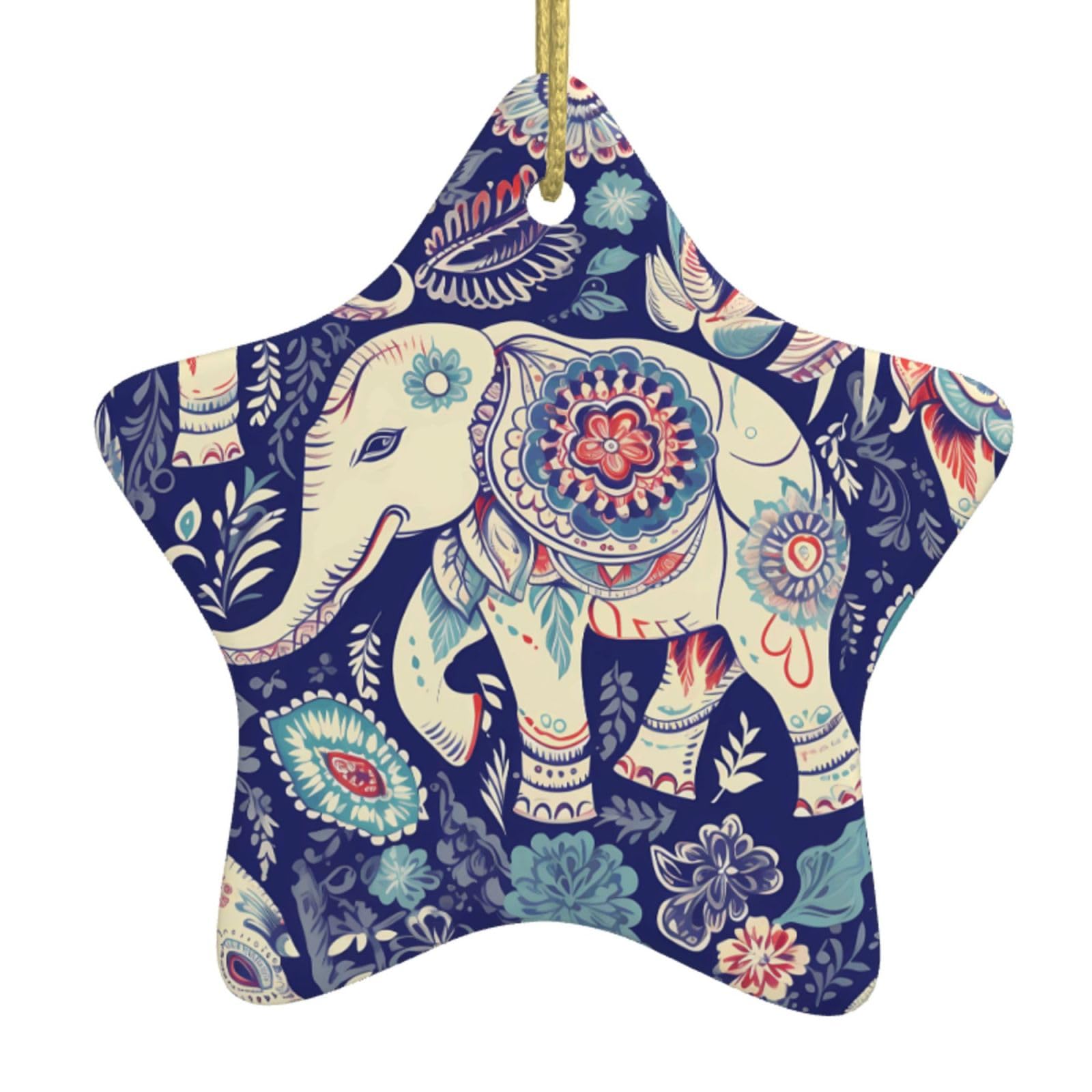 Ceramic Christmas Tree Hanging Ornaments with Gold Ropes Christmas Tree Decorations Star Ceramic Boho Elephant Pendant Keepsake Decorations for Holiday Xmas Gift Ideas