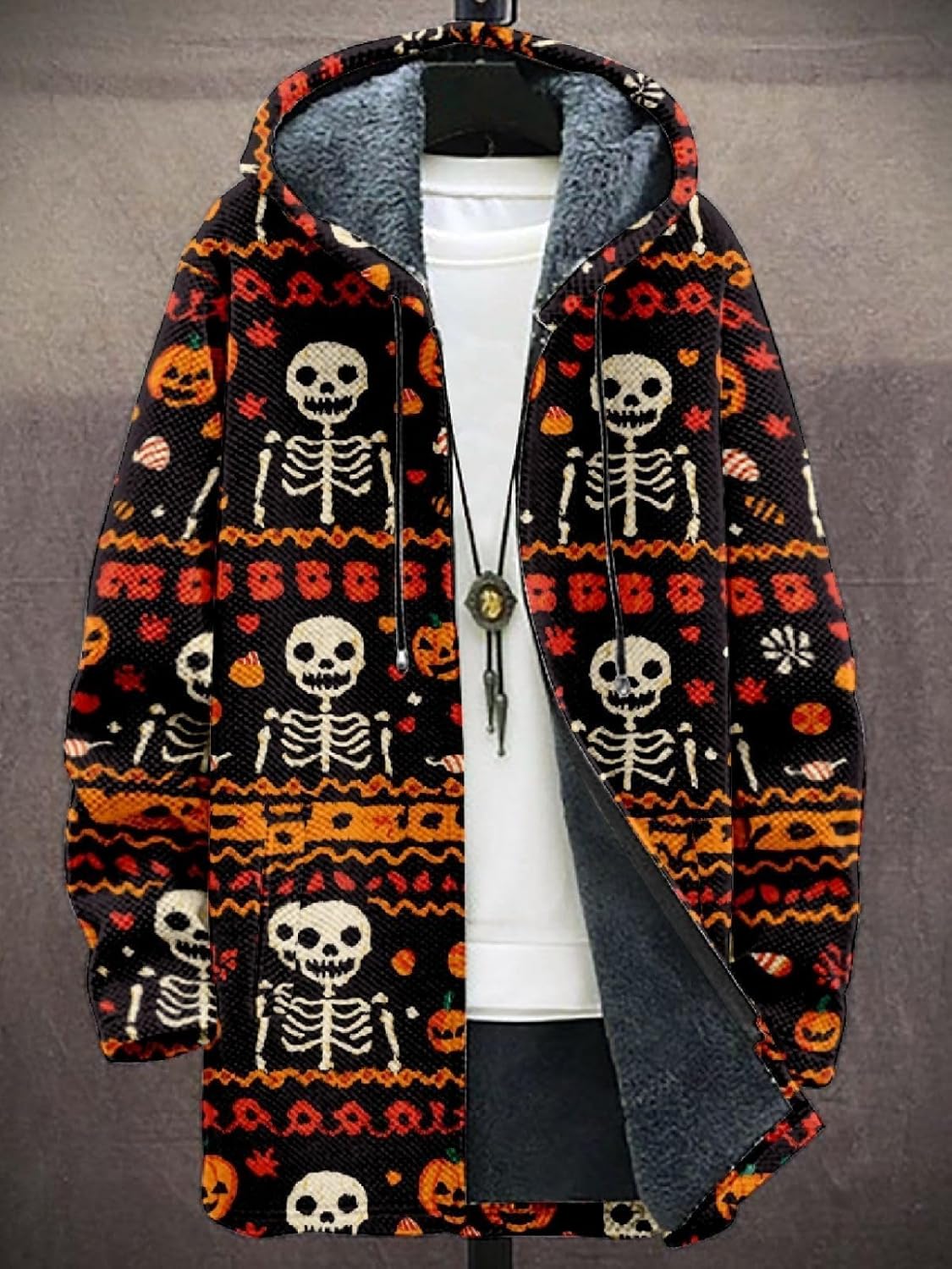 2025 Men's Ethnic Pattern Hooded Jacket Long Cardigan Hoodies Full Zip Vintage Knitted Zipper Coat with Pocket - Image 2