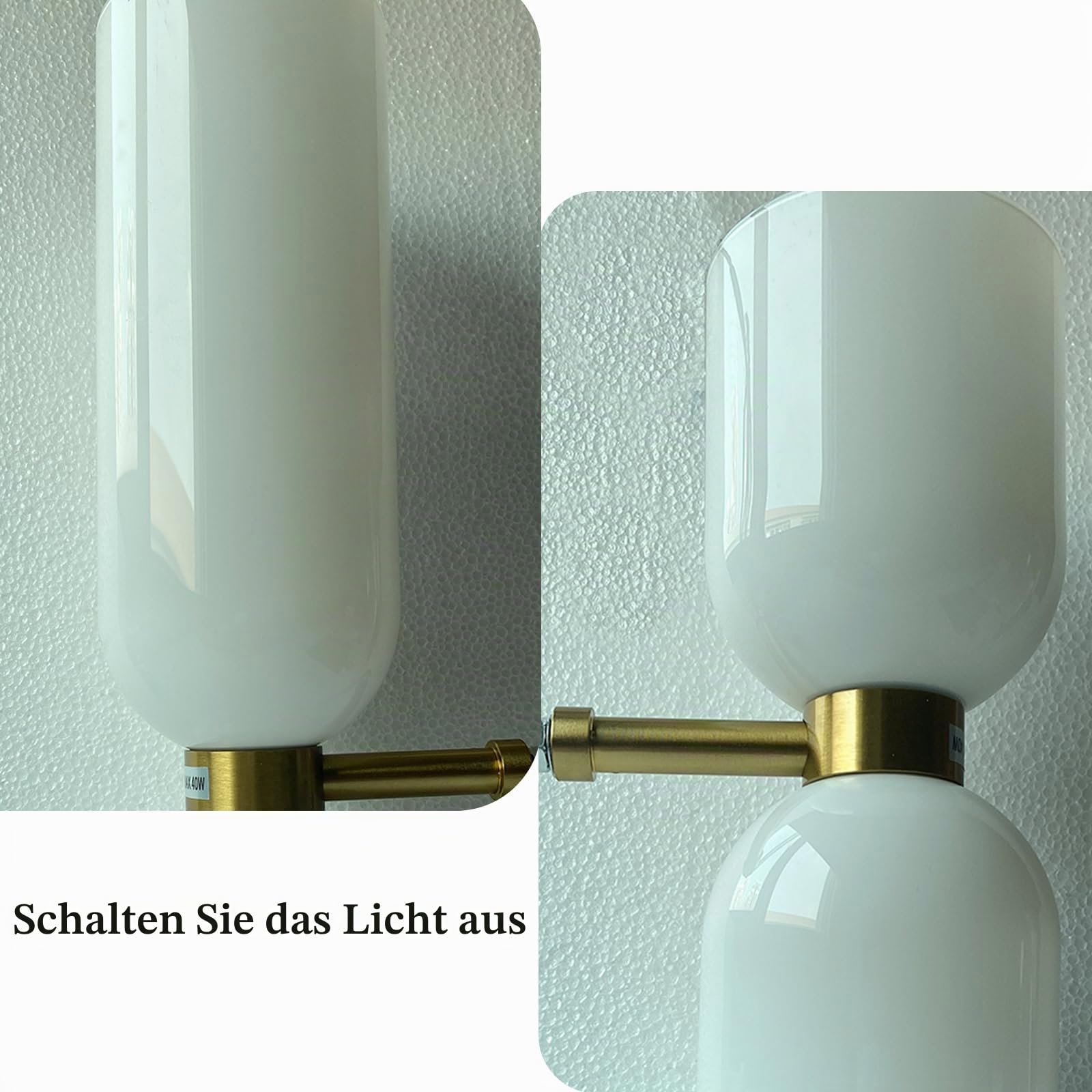 Moderne 2-Flammige Wandleuchte Gold, Elegante Glass Wandlampe, E14 Innenbeleuchtung für Schlafzimmer, Bad & Wohnzimmer (Milchweiß)