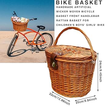 子ども自転車用 手編みかご 自転車 籐のカゴ 自転車ウィッカーバスケットピンク ✨子ども自転車用 手編みかご 自転車 ブルー籐のカゴ 自転車
