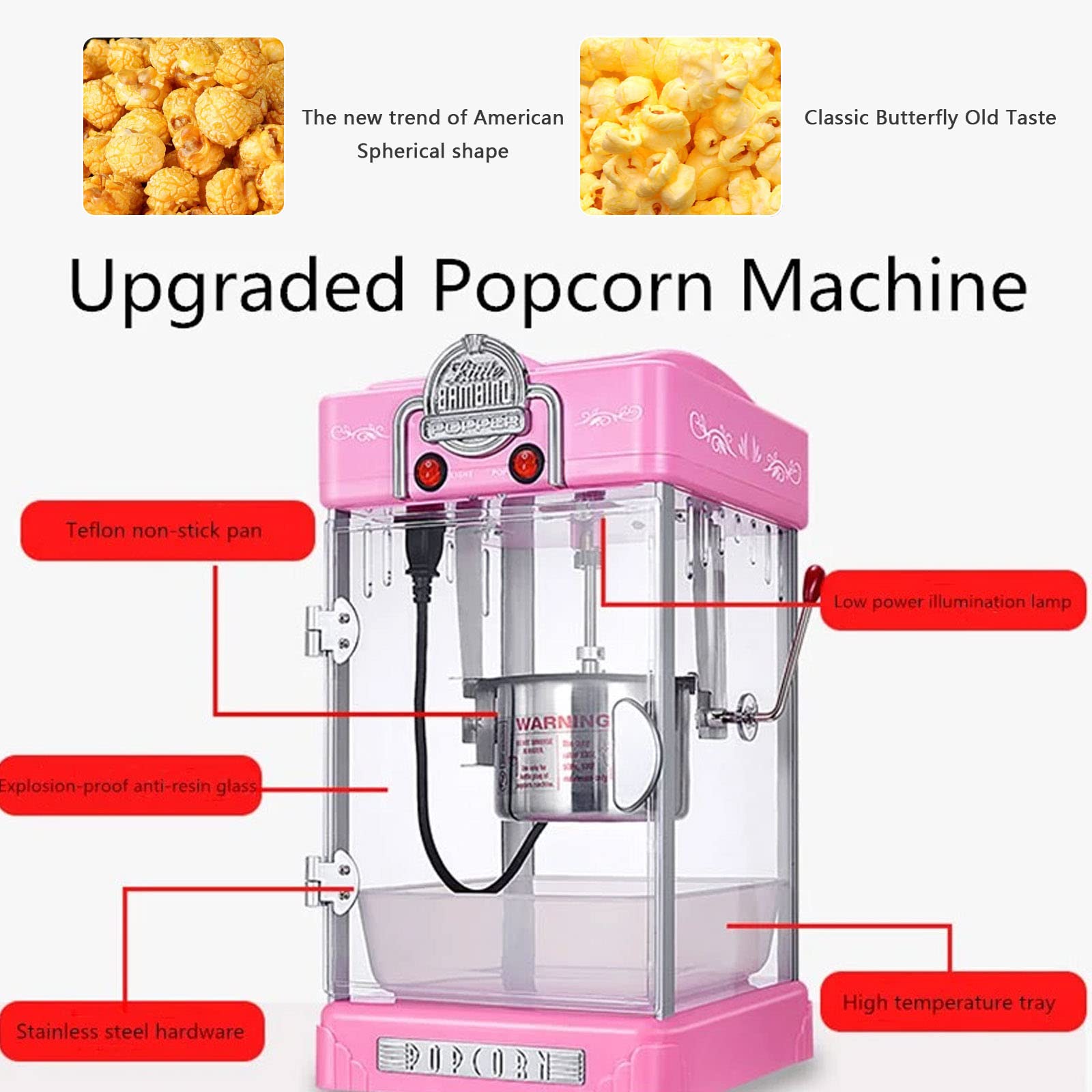 Máquina de Palomitas, Palomitero, 300W, Palomitero para el Hogar, con Revestimiento Antiadherente y Superficie de Calentamiento Extraíble, para Películas Caseras y Fiestas de Navidad, Popcorn,Rojo
