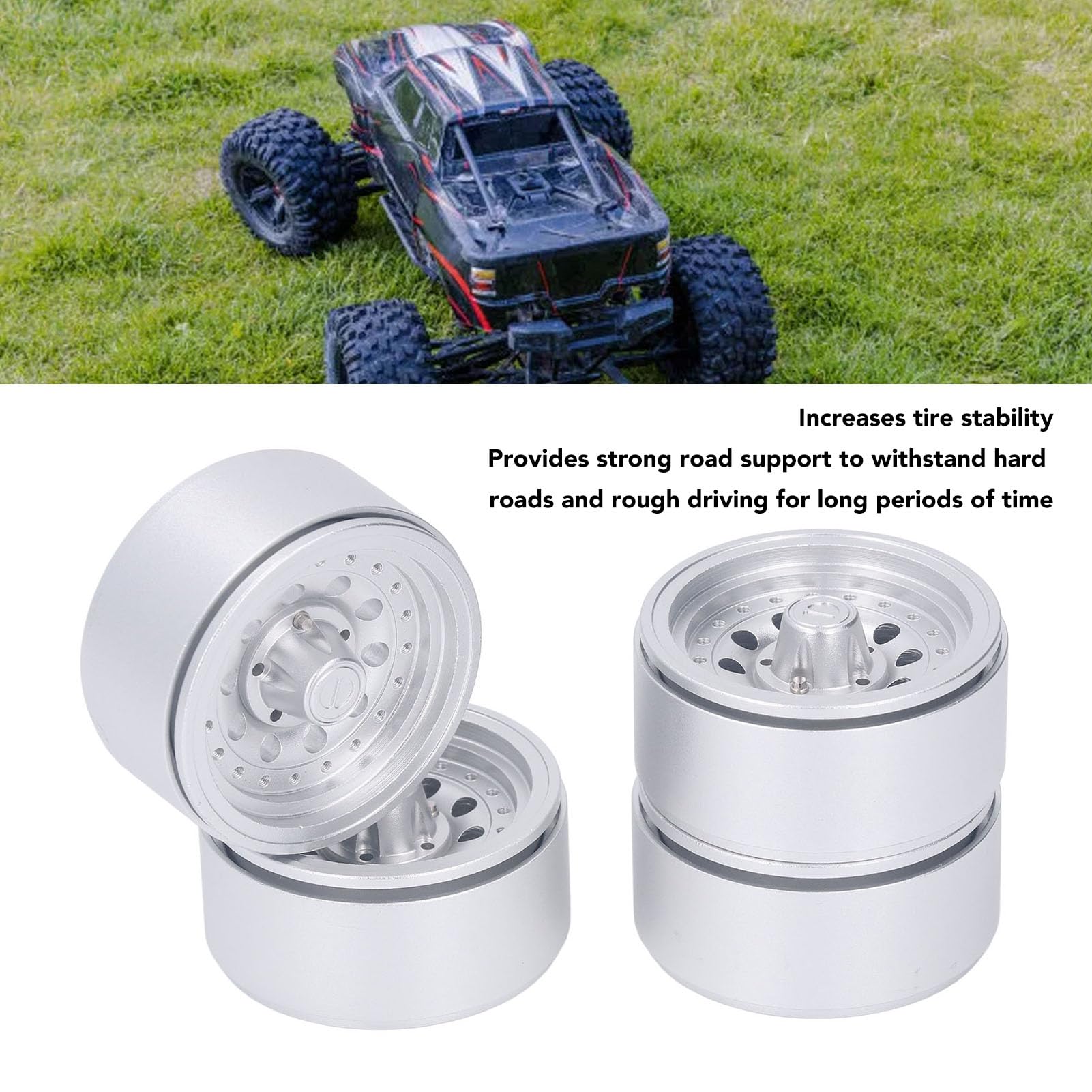 Cryfokt Set di Cerchi RC Beadlock Premium da 1,9 Pollici per la Serie Axial SCX10 - Costruzione in Lega di Alluminio Ideale per la stabilità Fuoristrada - 4 unità (SILVER)