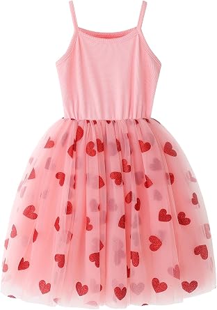 Baby Girls Tutu Dress Toddler Sleeveless Dresses Infant Tulle Sundress Heart Print-7T