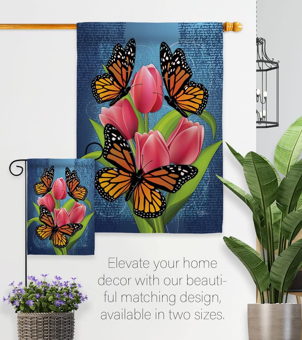 Breeze Decor - Monarch Butterflies Garden Friends - Everyday Bugs & Frogs Impressions Decorative Vertical House Flag 28" x 40" Printed in USA
