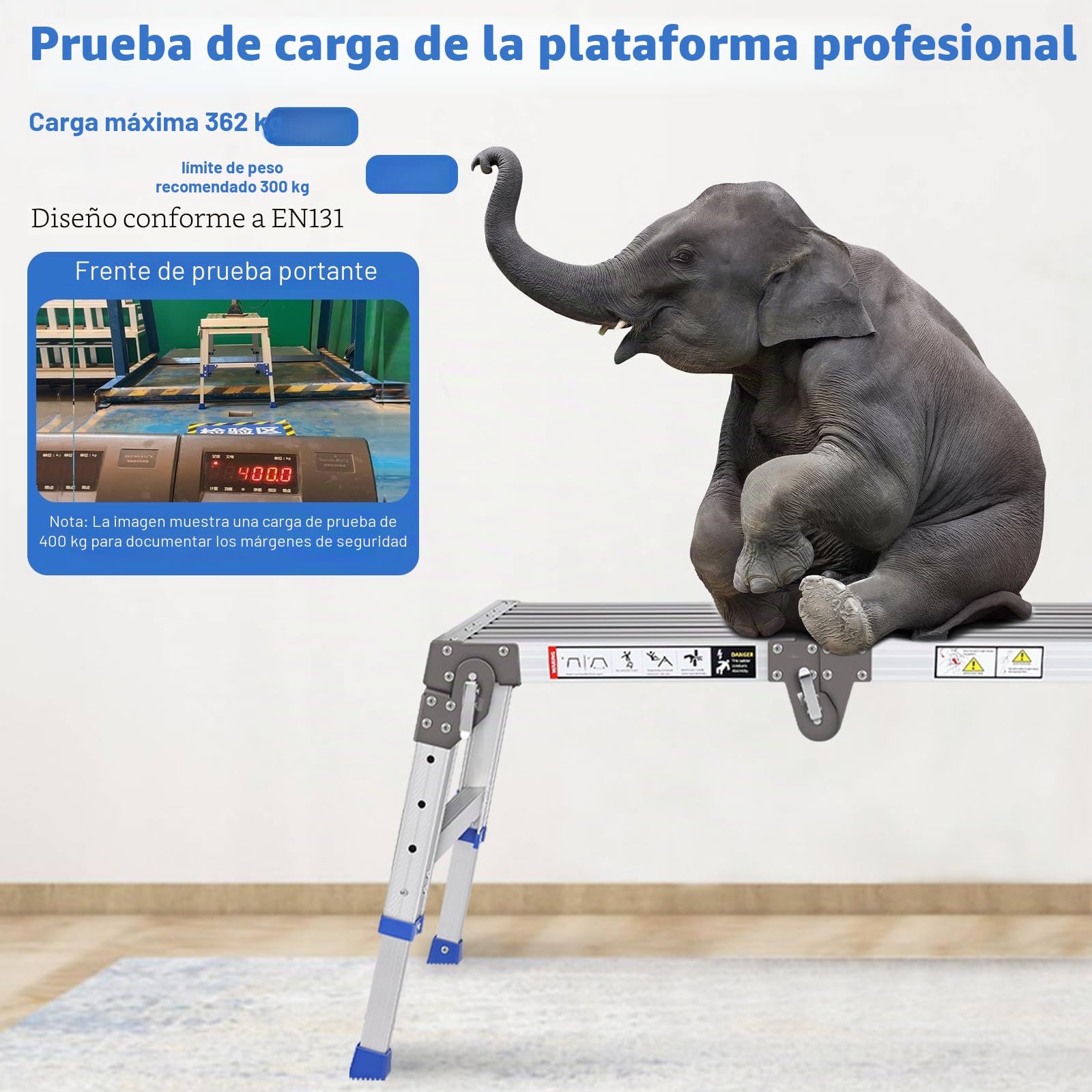 Plataforma de trabajo de aluminio mejorado para escaleras para trabajo y acceso hasta 362 kg, plataforma de trabajo, escalera ajustable de aluminio con cerraduras de seguridad, cojinete