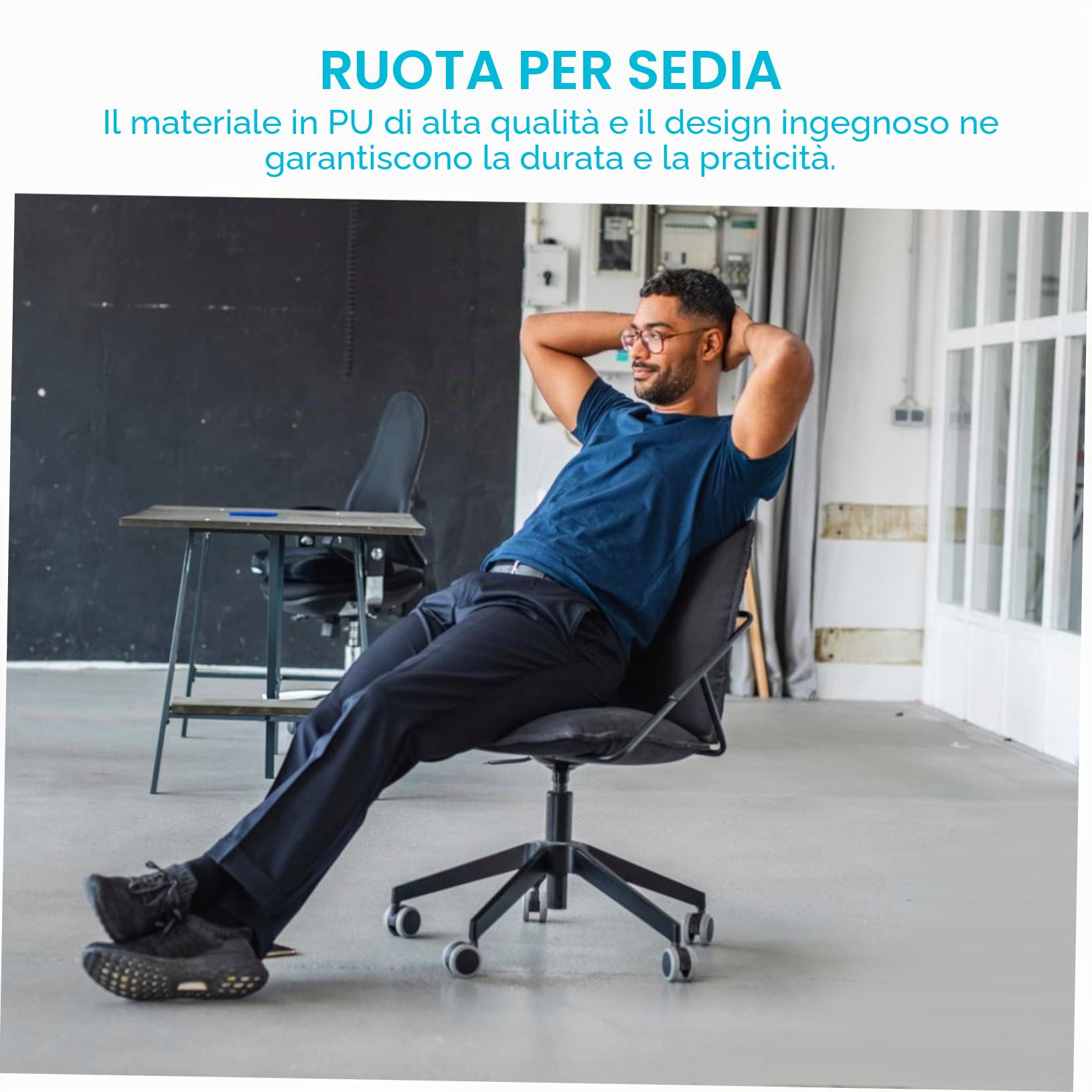 Angoily Ruote per Sedia da Ufficio Bianche in Pu e Lega D'acciaio 5 Pezzi Funzionamento Silenzioso e Rotelle per Mobili Pratici e Resistenti
