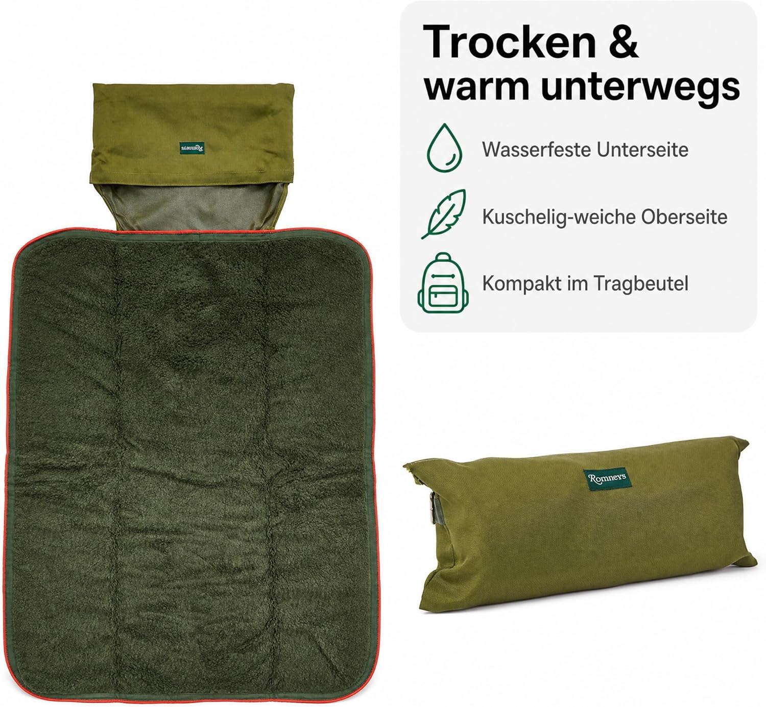Romneys Outdoor Travelbed Voyager für Hunde | 70 x 100 cm | Praktischer Reisedecke mit Tasche | Wasserfeste Unterseite | Weiche und kuschelige Innenseite