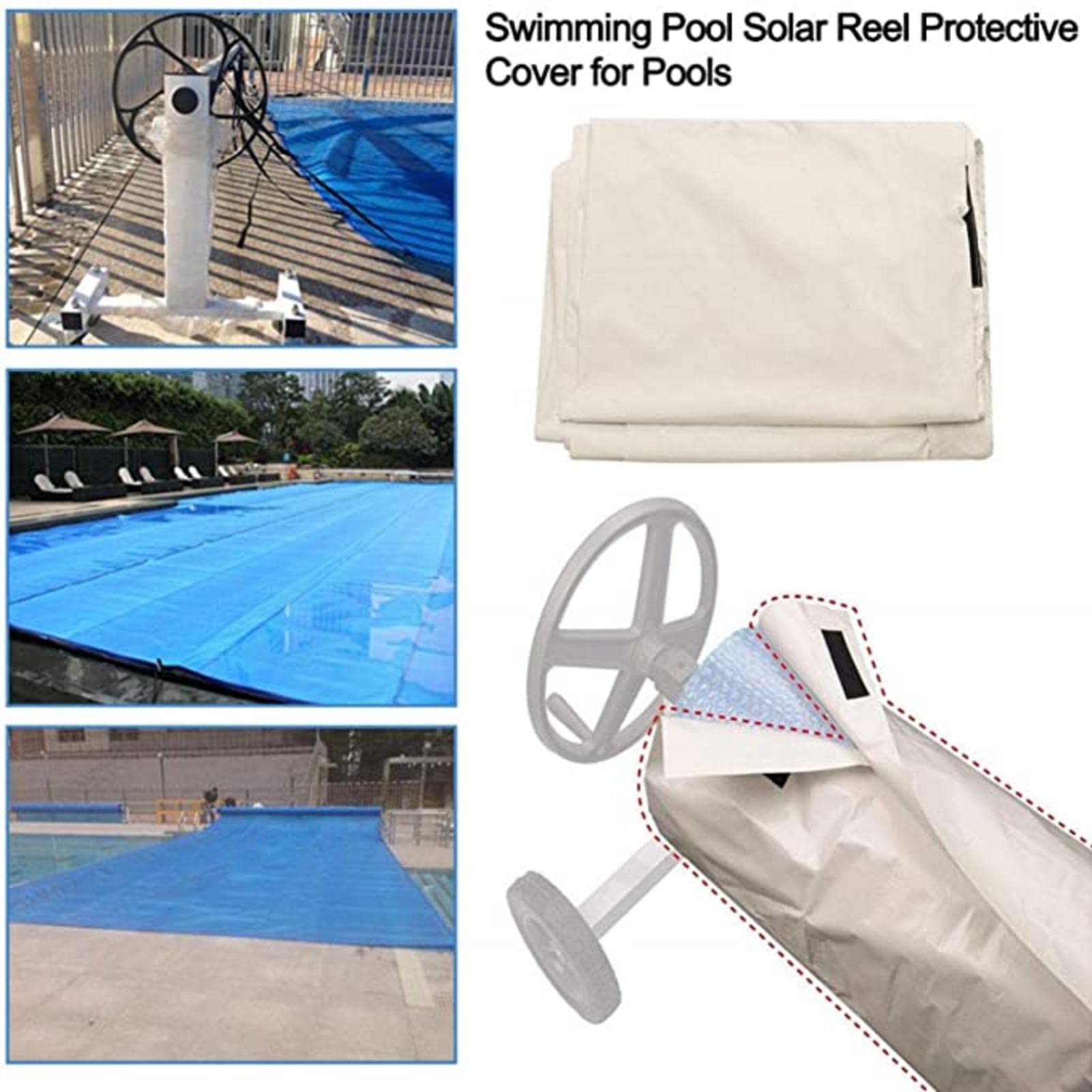 Couverture Solaire Housse Protection, Enrouleur Couverture-écran Solaire Anti-Vent/Pluie/Poussière/UV, pour La Bobine Piscine Peut Prolonger La Durée Vie La Couverture