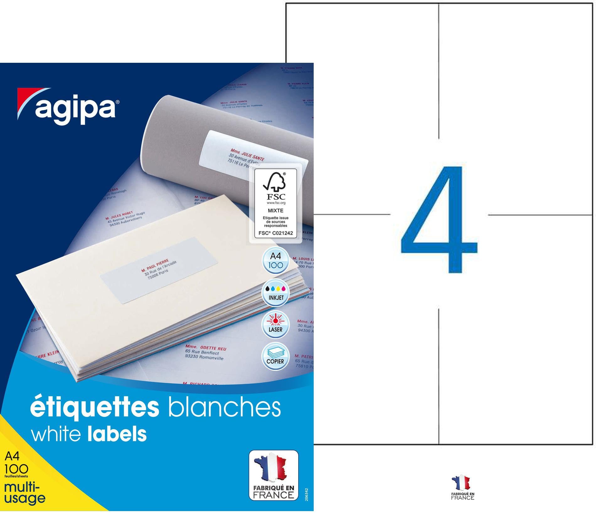 Agipa Labels for Inkjet/Laser Printers and Photocopiers 105 x 148.5 mm Box of 400 White