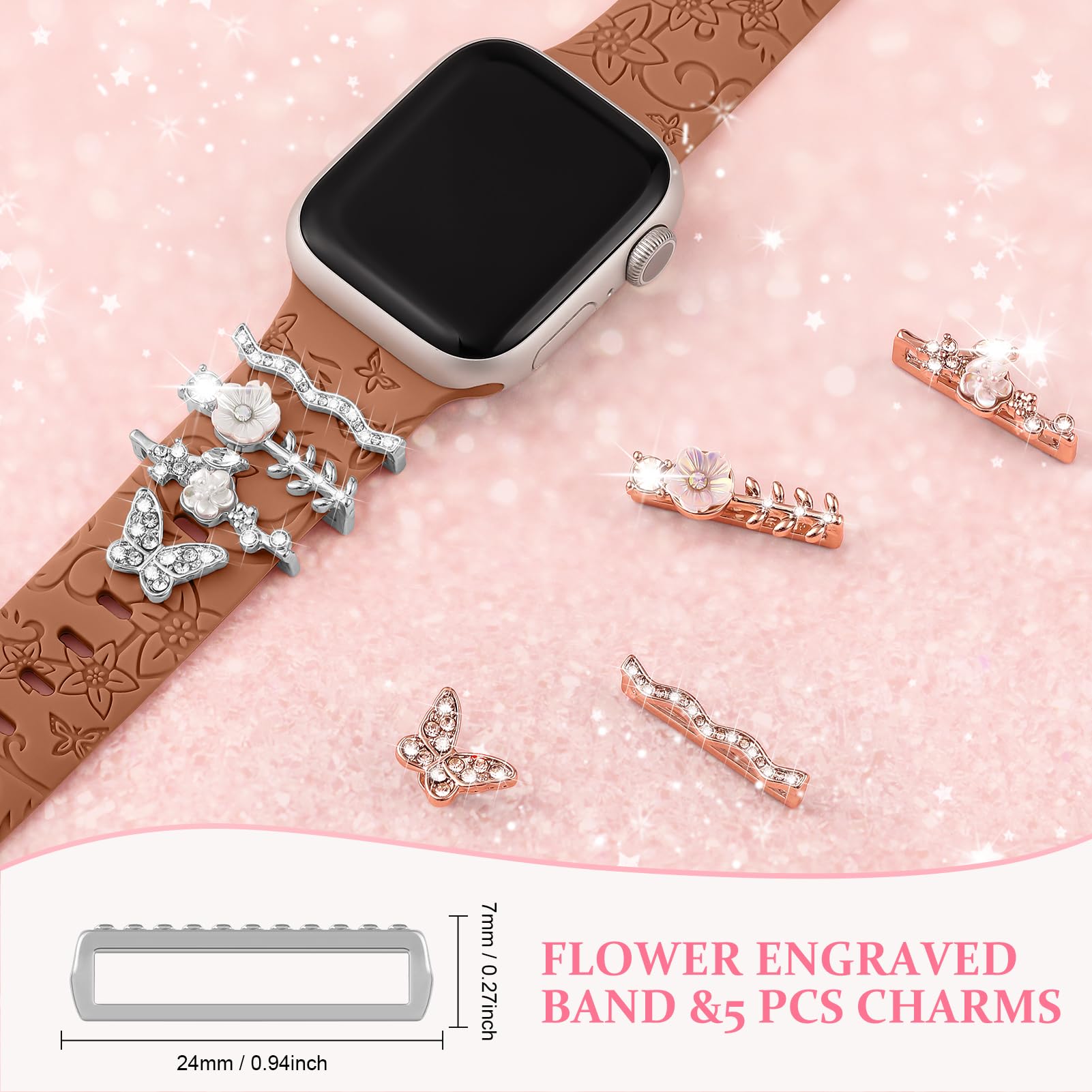 NEW Pink/Silver Floral Charms Apple Watch Band APPLE WATCH BAND CHARMS – LIDELMARE main image 3
