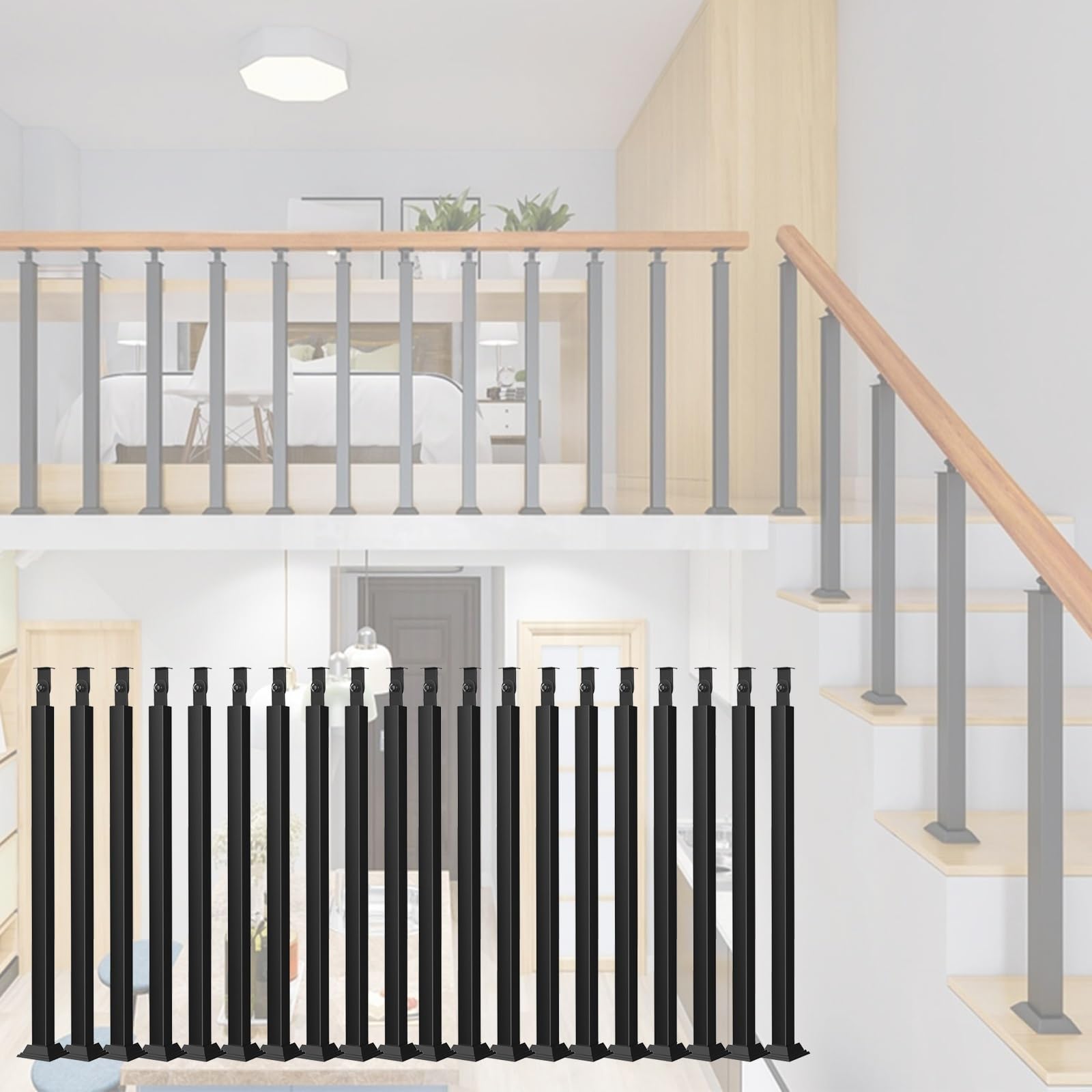 Rampe moderne avec poteau de garde-corps d'escalier intérieur noir