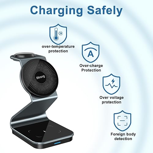 Miniatura 5 de Cargador inalámbrico 3 en 1 Estación de carga inalámbrica de aleación de aluminio compatible con iPhone 15141312, iWatch, AirPods Pro32 (cable y