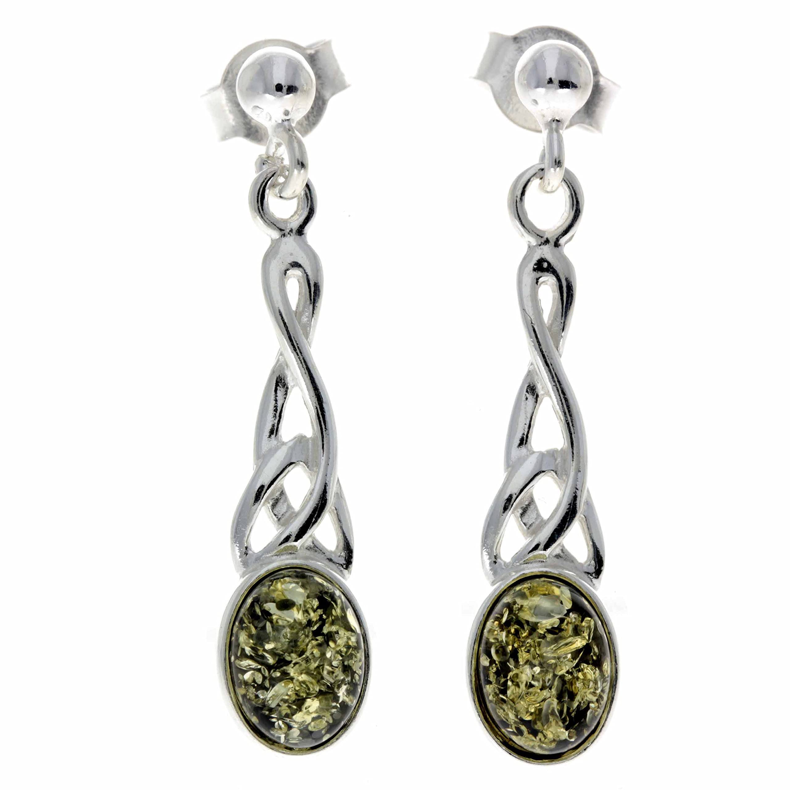 Orecchini pendenti in vero ambra baltica ovale e argento Sterling 925 celtico 8007
