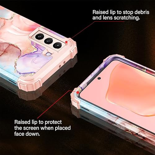 Miniatura 4 de Casetego Funda compatible con Galaxy S21 5G, diseño floral de tres capas, resistente, resistente, a prueba de golpes, funda protectora de cuerpo