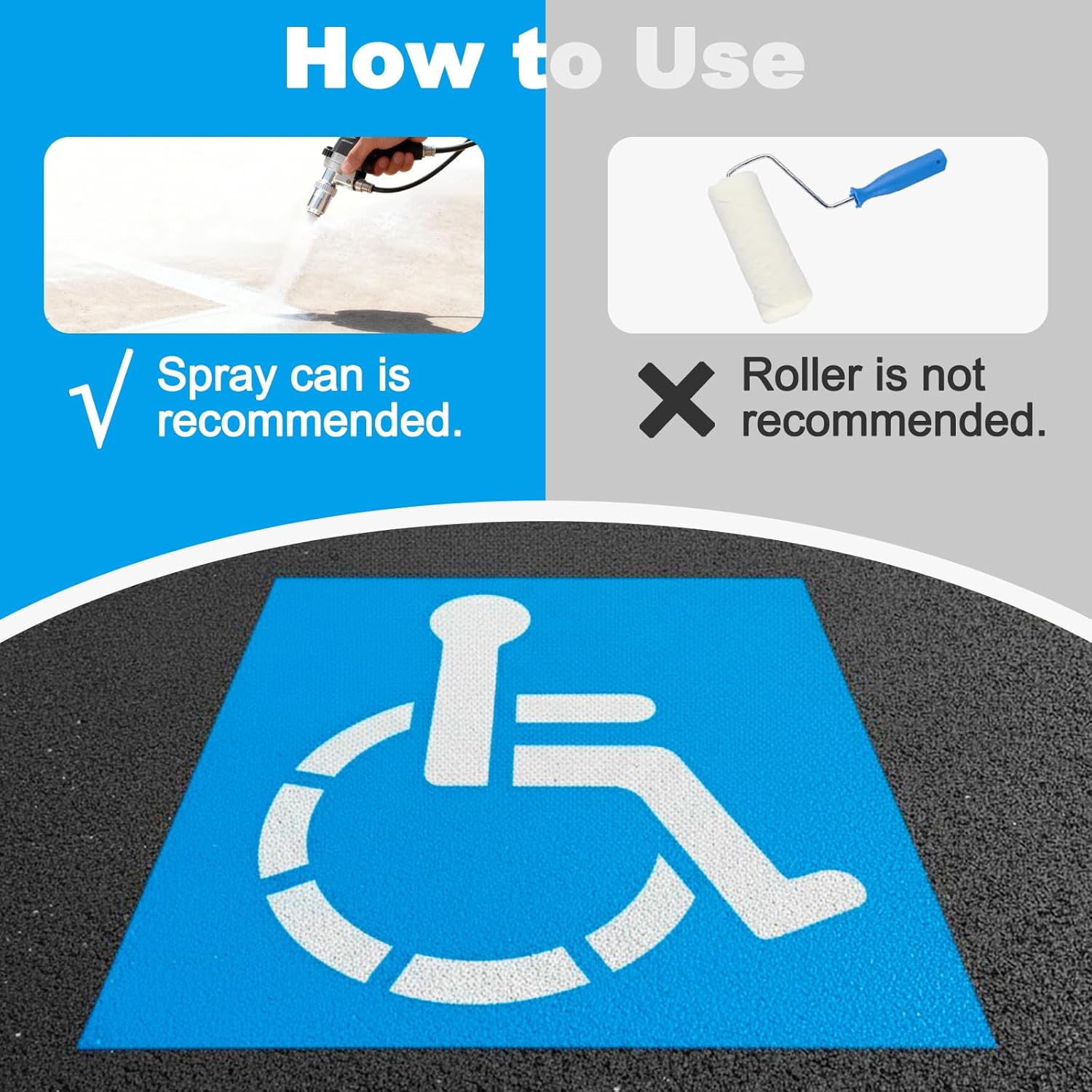 Parking Lot Stencils, Reusable Waterproof PET Parking Lot Stencils for Painting Parking Lots on Asphalt, Concrete, and Private Driveways (Handicap Parking Stencil,36x36 Inches)