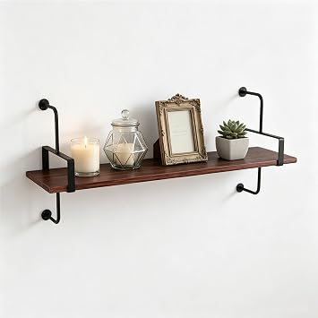 Industrial Wall Mounted Floating Shelves, Wall Book Storage Shelf for Living Room, Bathroom, Bedroom & Kitchen DecorBrown-1,60cm/23.6in