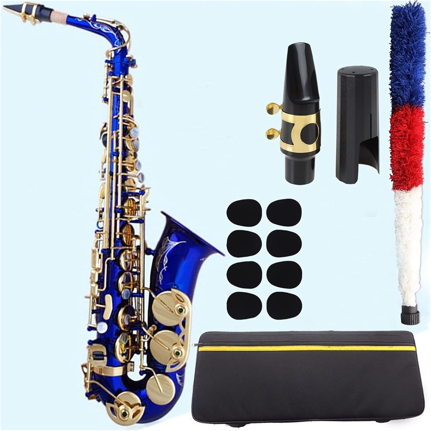 Saxophone マウスピースの首の首のケースが付いているアルトサックスブルーラッカーeフラット 初心者 サックス 22新発