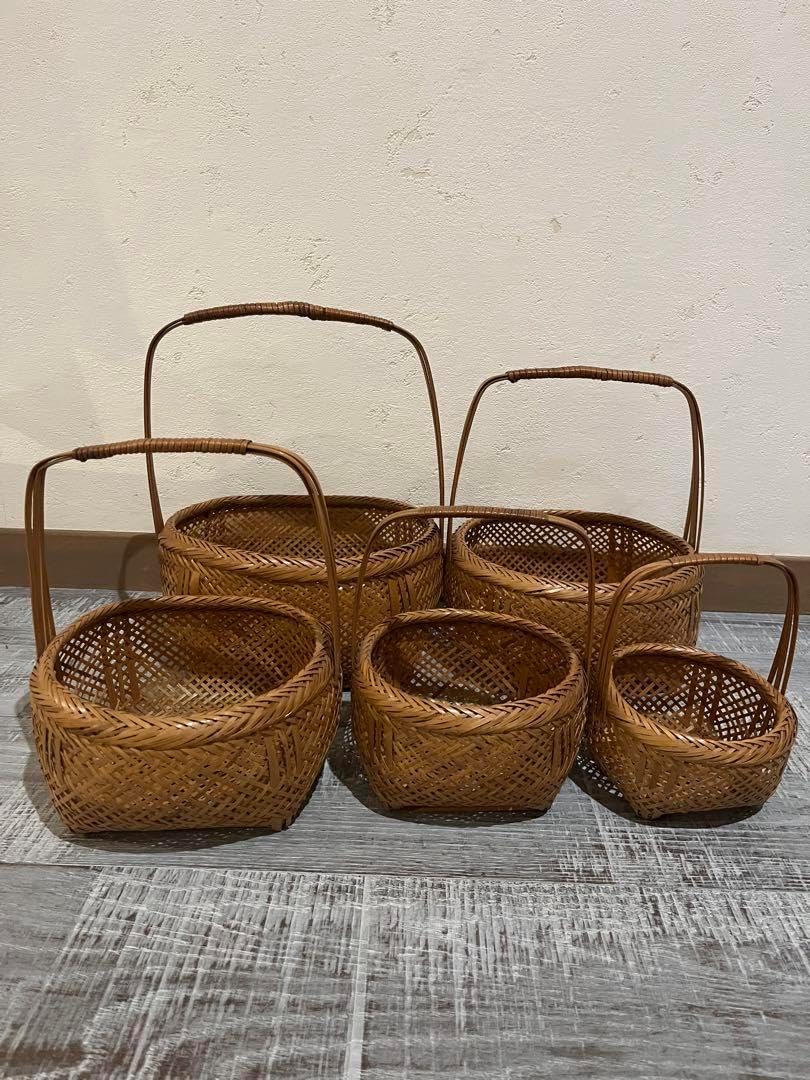 レトロ レトロ 竹細工の長方形カゴ 竹編みかご 竹籠 カゴ 籠 竹細工