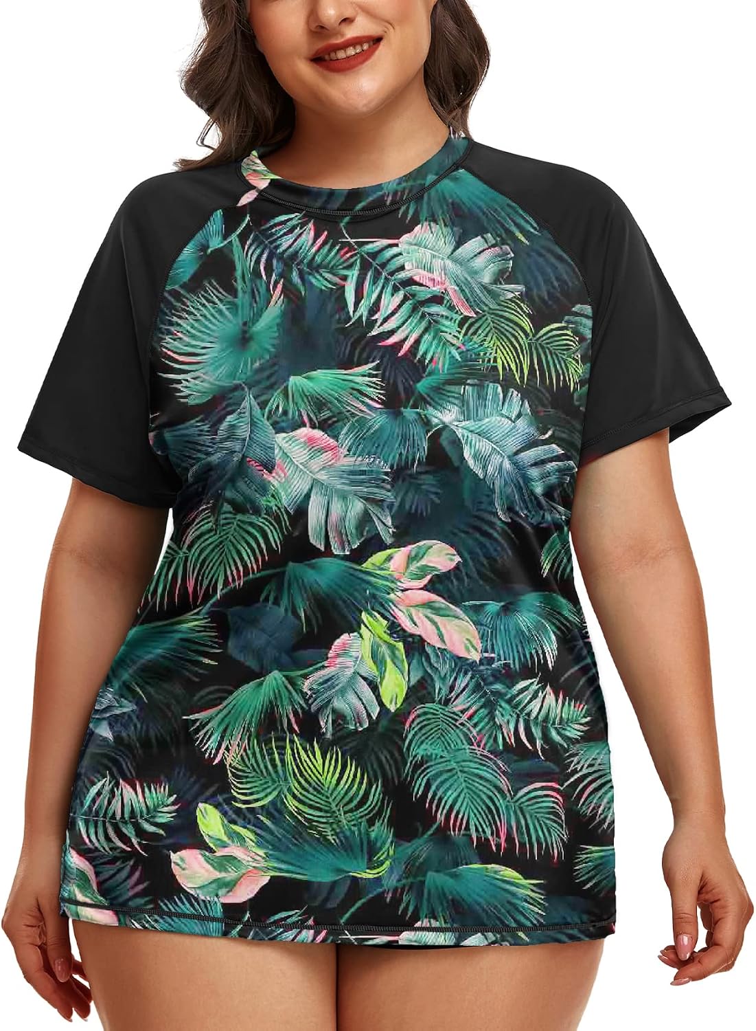 Inno Women's Plus Size Rash Guard Swim Shirt Short Sleeves UPF 50+ Swimwear Workout Top 0X-6X