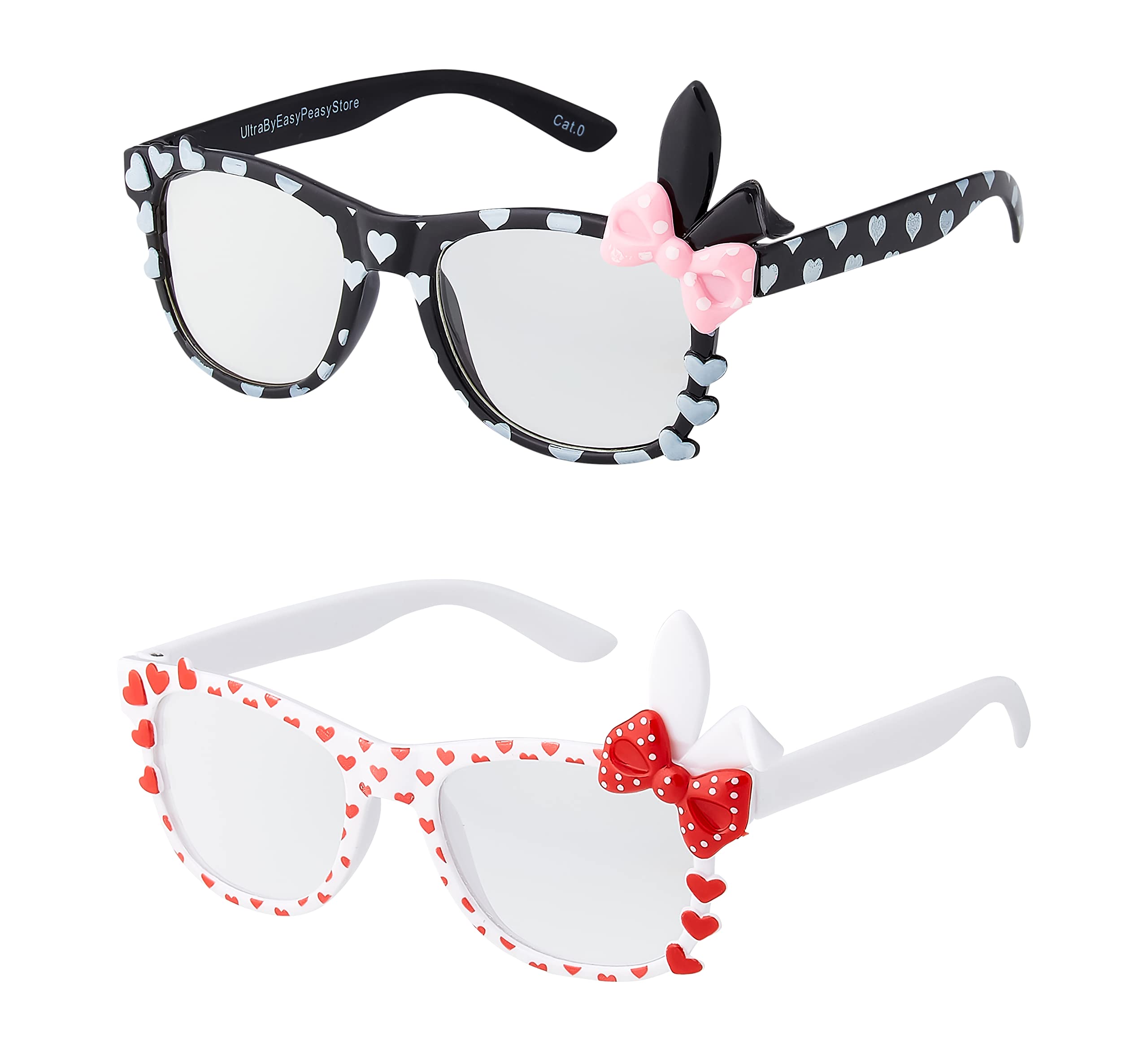 1 White 1 Black Bunny Ear Childrens Costume Glasses Classic Clear Lens Glasses Frames Girls Kids Costume Glasses Fancy Dress World Book Day Geek Glasses Hipsters Nerd Style Fake Glasses