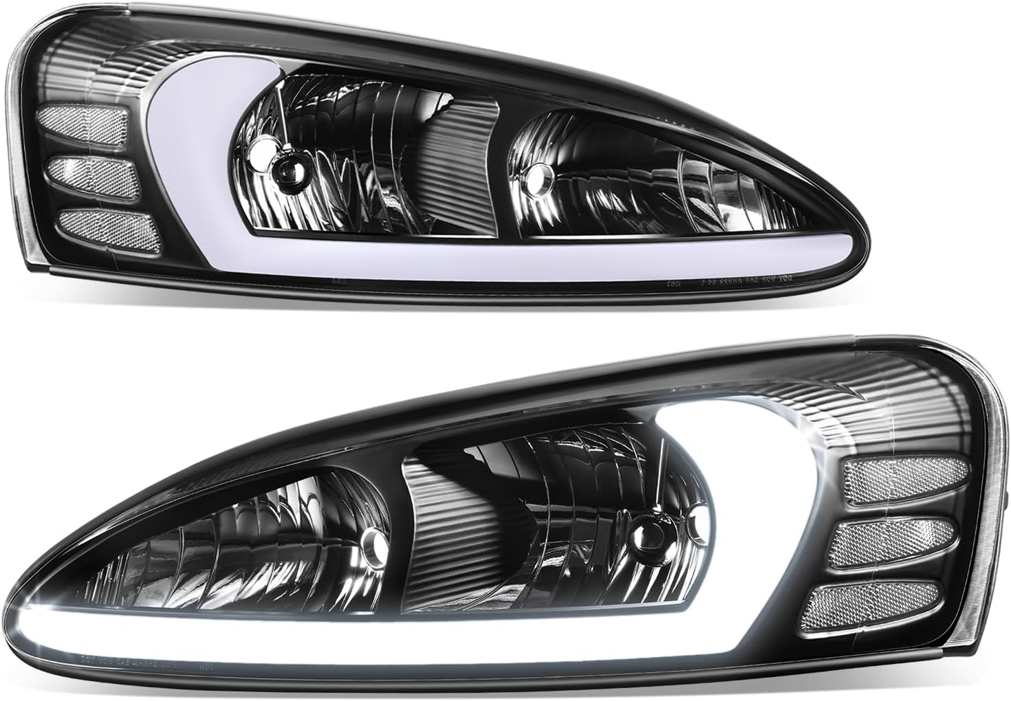 Auto Dynasty 3D LED Light Bar Parking Light Headlight Assembly Compatible with Pontiac Grand Prix 2004-2008, Driver and Passenger Side, Black Housing Clear Corner