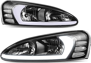 Auto Dynasty 3D LED Light Bar Parking Light Headlight Assembly Compatible with Pontiac Grand Prix 2004-2008, Driver and Passenger Side, Black Housing Clear Corner