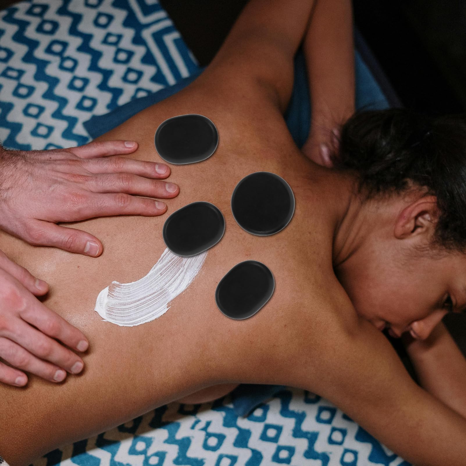 FRCOLOR Juego de 6 Piedras de Masaje Calientes de Piedra Bian, Redondas, Negras, para Spa en Casa y Alivio Muscular, Uso Versátil