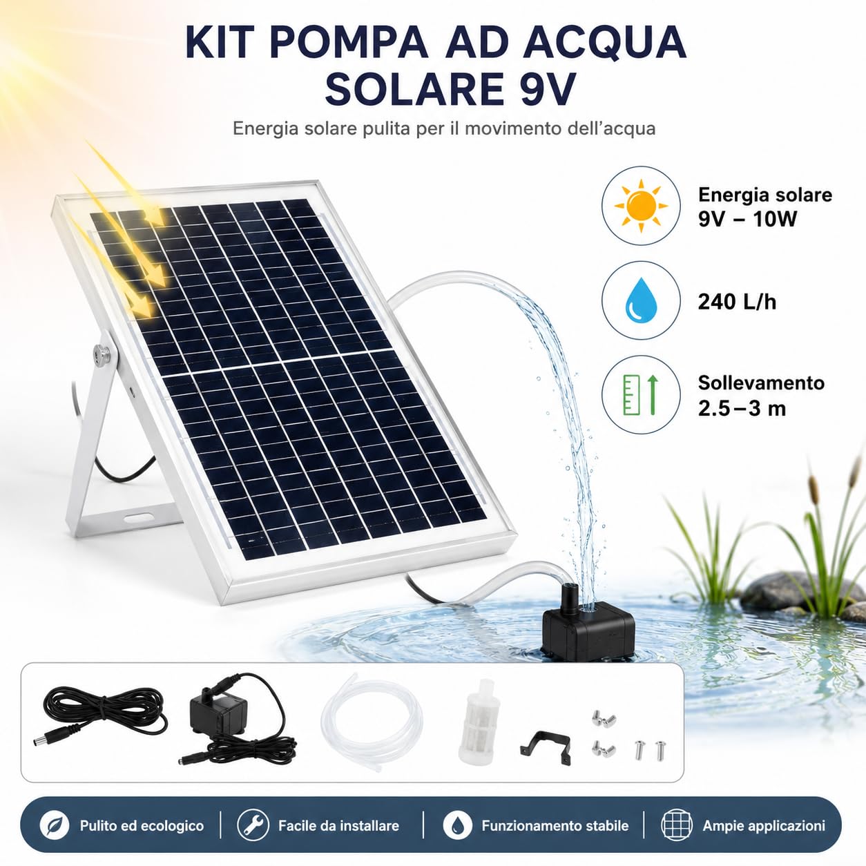 9V 10W Pannello Solare e Pompa Sommergibile Kit 240L/H Flusso Outdoor Fish Pond Fontana Fontana Fontana