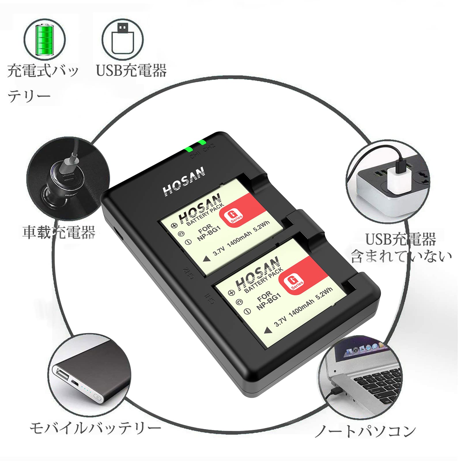 Amazon | HOSAN NP-BG1 互換バッテリー 2個 + 充電器 対応機種 NP-BG1