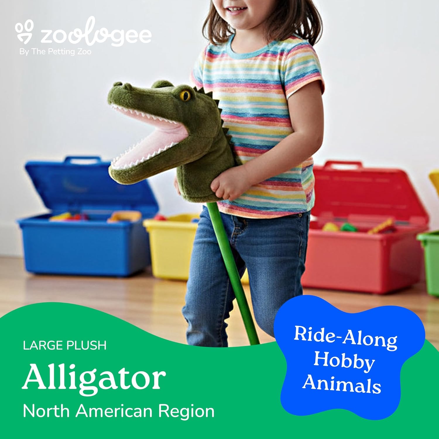 The Petting Zoo Alligator Stuffed Animal Plushie, Gifts for Kids, Ride Along Hobby Animals, Green Alligator Plush Toy, 36 inches