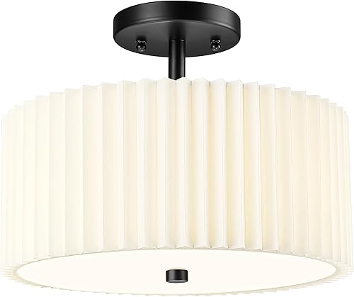 Vista 16 de Luces de Techo Semiempotradas Doradas, Lámpara de Techo de 4 Luces de 18" con Pantalla de Tela en Forma de Flor, Iluminación de Tambor de Latón