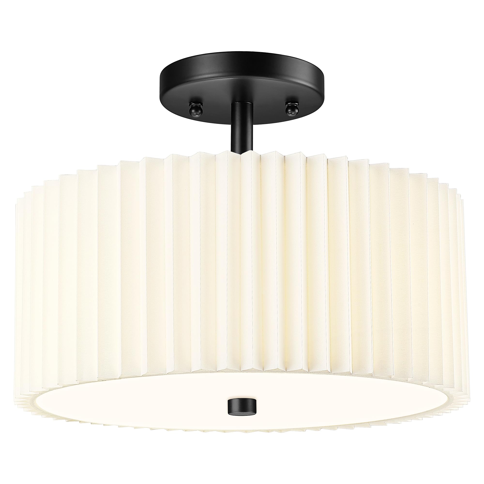 12.5" Black Semi Flush Mount Ceiling Lights, Pleated Fabric Shade