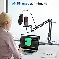Vista 4 de TECURS Micrófono USB de condensador, kit de micrófono de PC con brazo de brazo ajustable, micrófono para juegos para grabación, podcasting