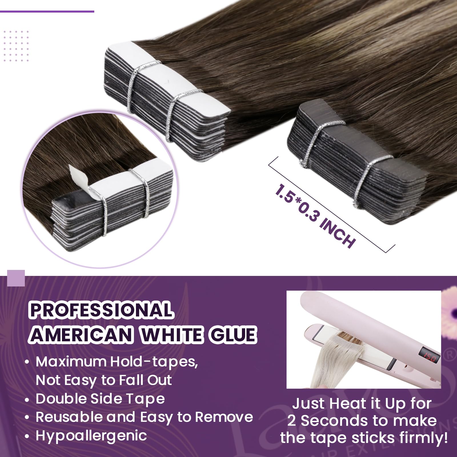 LaaVoo Tape in Hair Extensions Human Hair Dark Brown Tape Hair Extensions Real Human Hair 20 Inch Invisible Tapes Remy Straight Balayage Dark Brown Mix Blonde Hair Double Sided Tabs 20pcs 50g #4/27/4 - Image 2