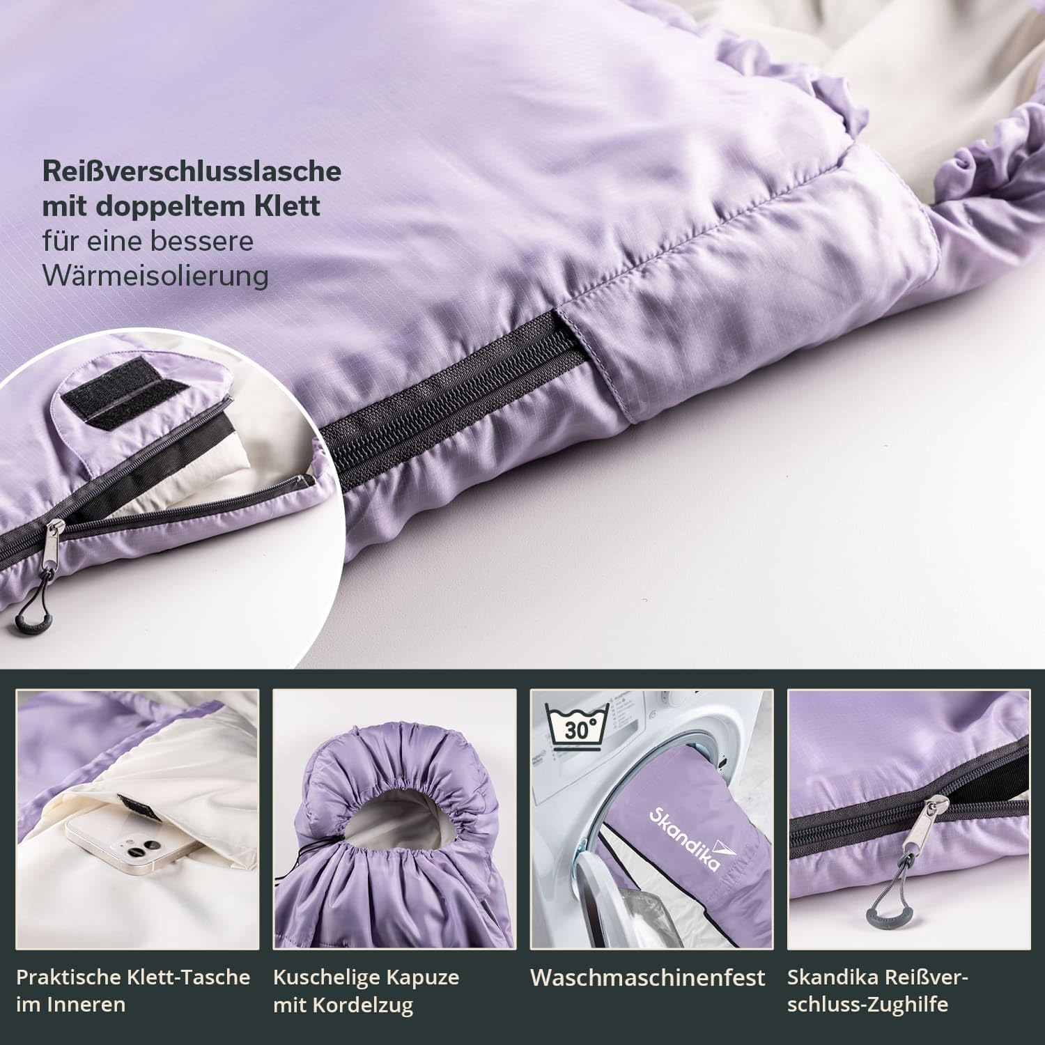 Skandika Deckenschlafsack Skye | Schlafsack 3 Jahreszeiten, mit Kissen, koppelbar, 220 x 75 cm, 250g/m² Mikrofaserfüllung, Innentasche, waschbar | Schlafsäcke Outdoor